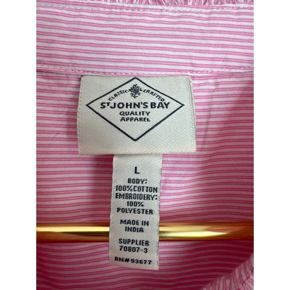 Pink Floral Top Sleeveless Embroidered Cotton St Johns Bay Blouse Womens L  Boho